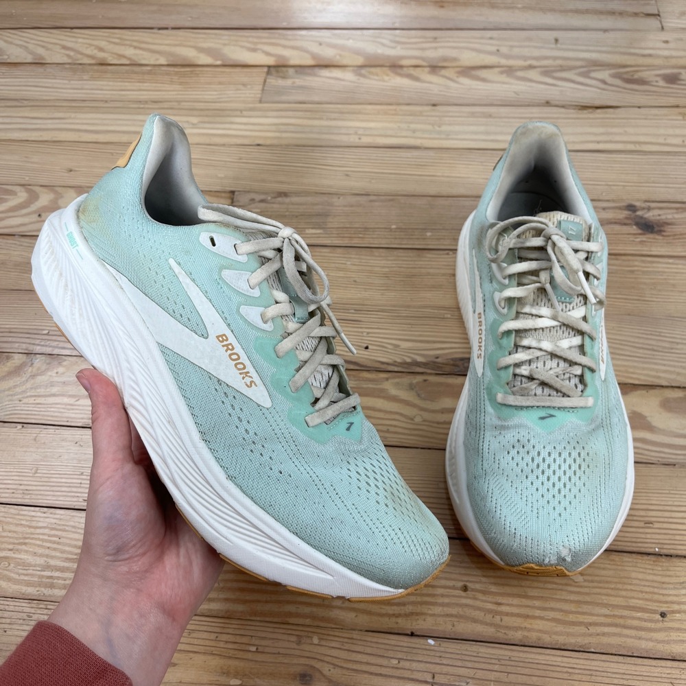 Brooks Ghost 15 Womens 12 Running Shoes Mint Green White athletic comfort casual